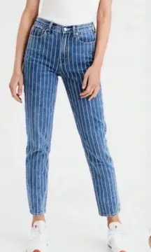 American Eagle Pinstripe Blue and White Mom‎ Jeans Size 4
