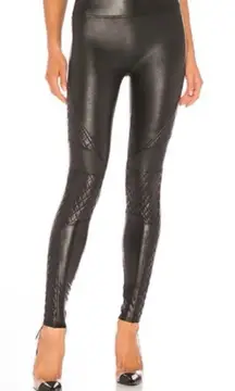 Black Faux Leather Quilted Leggings Large Moto High rise