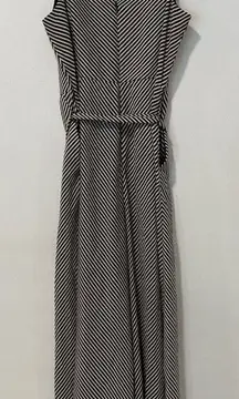 H&M Black & White Striped Maxi Dress with Belt | Size M