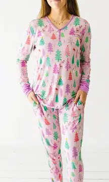 Little sleepies pink merry & bright Christmas holiday bamboo pajama set size XL