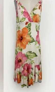 Tommy Bahama Floral Silk  shift Dress with Orange and Pink Accents