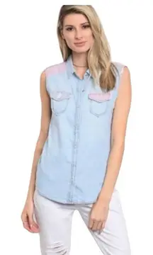 Womens Chiqle Denim Architect Stars & Stripes Sleeveless Top - Sz M