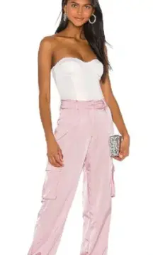 SUPERDOWN Pink Satin Seleste Drawstring Cargo Jogger Pant XL $70