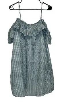 Greylin Natalia Off The Shoulder Blue‎ & White Striped Mini Dress Size L