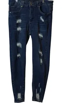 Between Us Distressed Skinny‎ Jeans Size 14 Dark Wash Denim Ripped Punk #