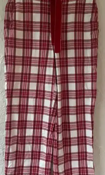 Boden red/white plaid pajama pants, elastic waist, pockets, velvety tie; size 14