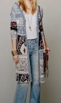 Free People Americana Cardigan Womens XS Duster Hooded Boho Patchwork Oversized