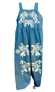 SHEIN Curve Oversized Blue White Wide Leg BOHO Cottage Overalls NWOT Size OXL