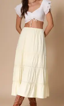Windsor Cream Front Slit Tiered Maxi Skirt S