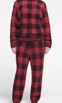 SKIMS Cozy Knit Women’s Lounge Set Brick Buffalo Check Size S/M Red Black
