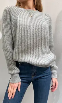 Vicolo‎ Crewneck Sweater Balloon Sleeve Knit Mohair Acrylic Grey One Size