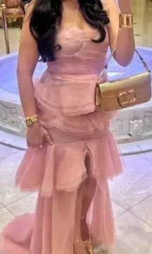 Michael Costello X REVOLVE Alai Gown Mauve - mesh tulle ruffle tiered maxi dress