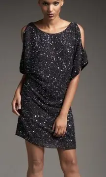 💕AIDAN MATTOX💕 Cold Shoulder Sequin Mini Dress ~ Cocktail Dress Black 6 NWOT