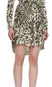 Diane von Furstenberg Prita Silk‎ Shirt Dress Animal Print Beige/Green Size 0