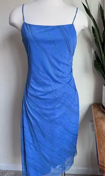Vintage Y2K‎ My Michelle Blue Glitter Ruched Spaghetti Strap Dress USA L