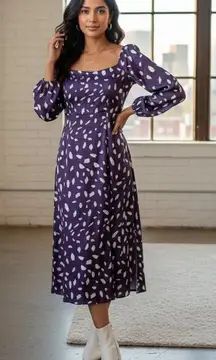 J.ING Jing Purple with White Long Sleeve Midi Dress Size ML NWT