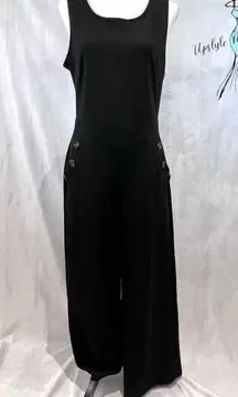 Black textured wide leg retro jumpsuit with pockets size medium