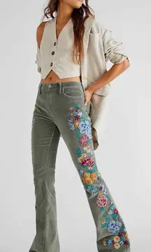 Free People x Driftwood Farrah  
Embroidered Cord Flare Jeans Sz 28
