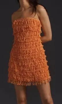 Let Me Be Fringed Tube Mini Dress in Orange Size Medium