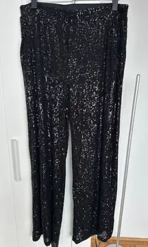 Cable & Gauge Black Sequin Trouser Lined Pull-On Straight Leg Pants , Size M,EUC