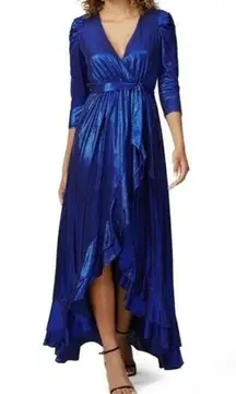 Retrofete Flora Royal Blue Maxi Wrap Dress XS FLAWED NO BELT