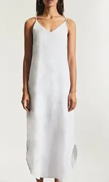 White Linen Curved Hem Midi Dress