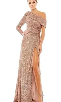 Mac Duggal  26571 Copper Sequined Drop Shoulder Faux Wrap Gown 0 NEW