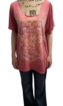 Lost Angels T-shirt Womens‎ Large Faded Red Rust Distressed Graphic Skull Wings