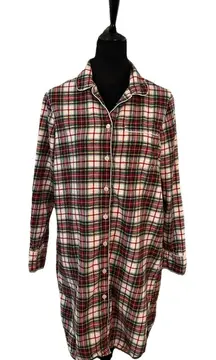 Lands’ End Women’s Flannel Pyjama Night Shirt Christmas Plaid
