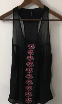 Bershka Black/Red Sheer Beaded Racerback Tank S Bohemian Dopamine Quiet Luxury