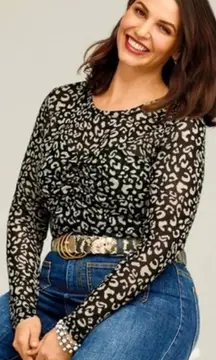 CAbi Mesh Sweetheart Animal Print Blouse