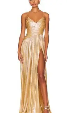 NEW NWT Retrofete Doss Maxi Dress In Metallic Champagne Gold