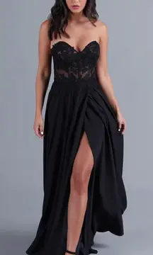 Sheer-Bodice Long  Sweetheart Prom Dress