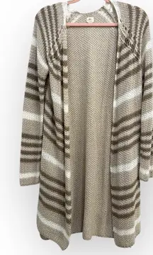 O’Neill Open Front Striped Knit Cardigan Sweater Size Large – Beige/Taupe