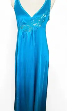 Vintage turquoise blue nightgown maxi Dress Sleeveless lace retro boho 70’s