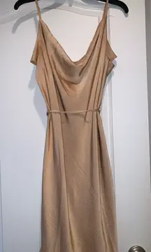 Gold satin dress midi