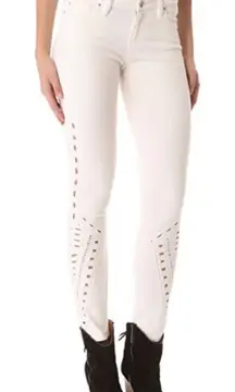 IRO Jeans Womens 26 White Hawkins Eyelet‎ Embroidered Skinny Pant Boho Modern