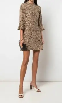 Ashley Silk Tiger Print Bell Sleeve Mini Dress