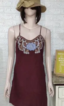 Blue Rain Slip Dress Maroon Periwinkle Embroidered Boho Hippie Indie Lined-XS‎