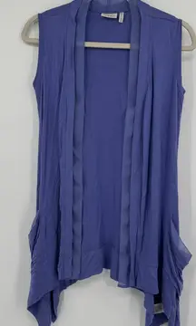 LOGO Lori Goldstein Vest Womens XXS Purple Open Front Draped Cardigan Pockets‎