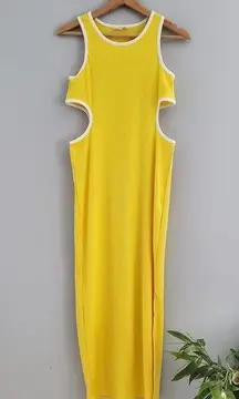 Jolie & Joy Yellow Sleeveless Ribbed Cutout Accent Maxi Dress L