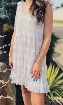 Meet Me in Santorini Pastel Check Dress Tie Straps Lined Mini Cottagecore  Sz S