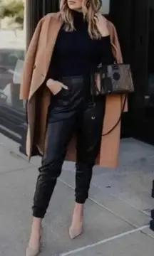 Spanx Black Elastic‎ Waist Pull On Faux Leather Jogger Pants Size XS