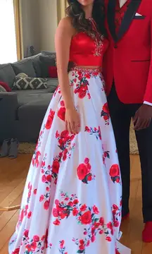 Two Piece Red Prom Dress