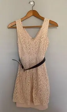 Rhapsody  Light Pink Sleeveless Lace Overlay Mini Dress with Belt