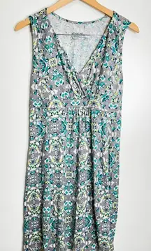 Eddie Bauer Dress Womens Small Gray/Green A-line V-Neck Knee Length