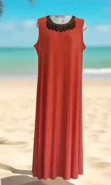 Vintage Blair beaded studded coral orange maxi dress Women’s Size M Medium