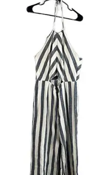 Olivaceous Blue & White Striped Low Back Sleeveless Pants Jumper Women Sz L