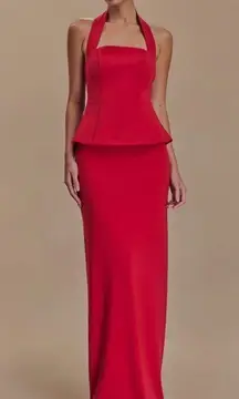 Meshki - Bertie Peplum Halter Maxi Dress - Red Ruby