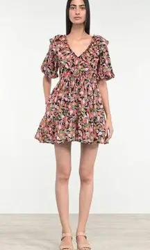 Banjanan Scorpio Dress Mini Bloom Women's Small Vivid Black Floral Short NWT